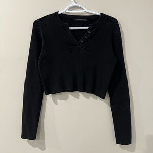 Brandy Melville Black Ribbed Long Sleeve Top